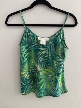 Vintage Jones New York 100% Silk Tropical Palm Green Print Camisole Top Size 6